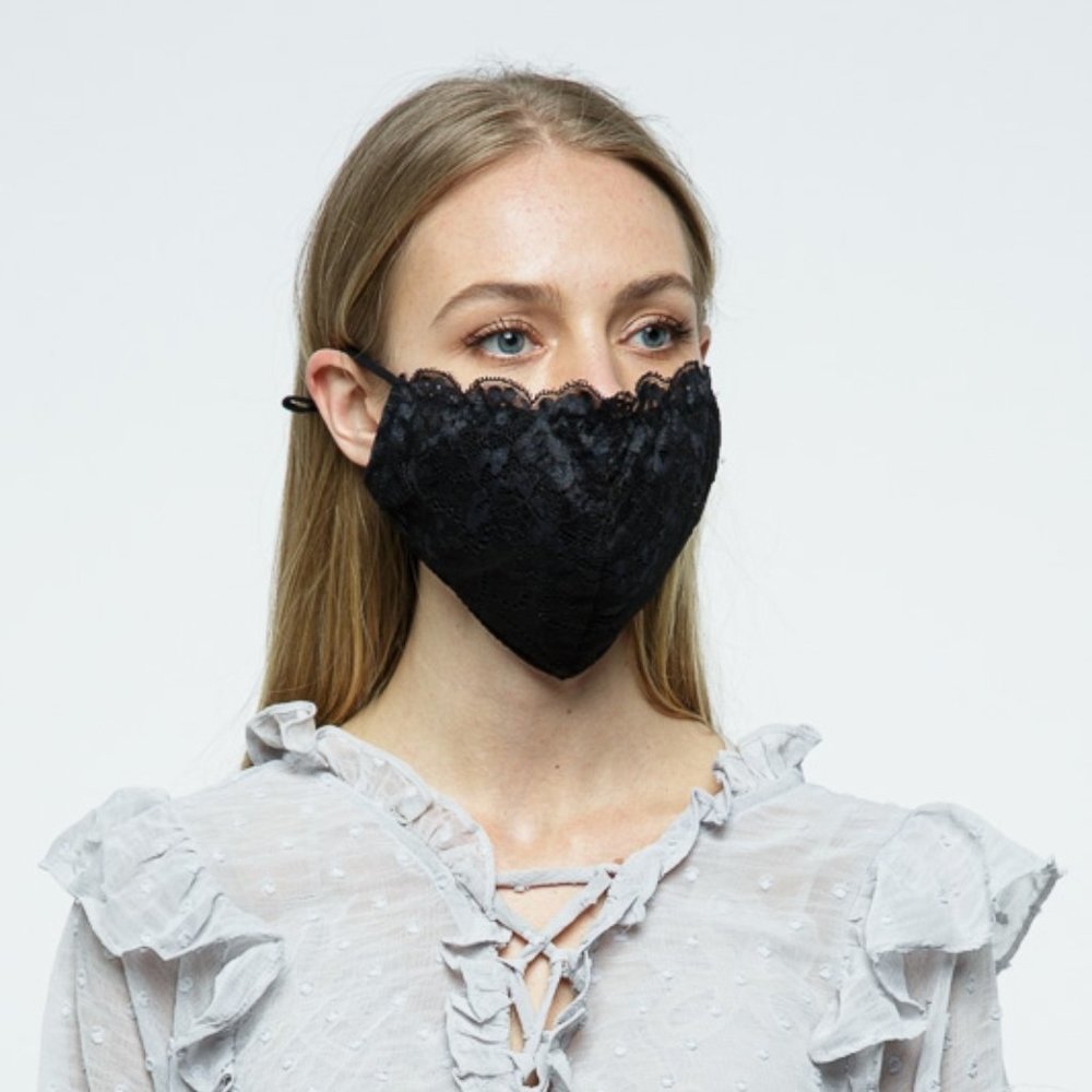 Black Floral Lace Face Mask